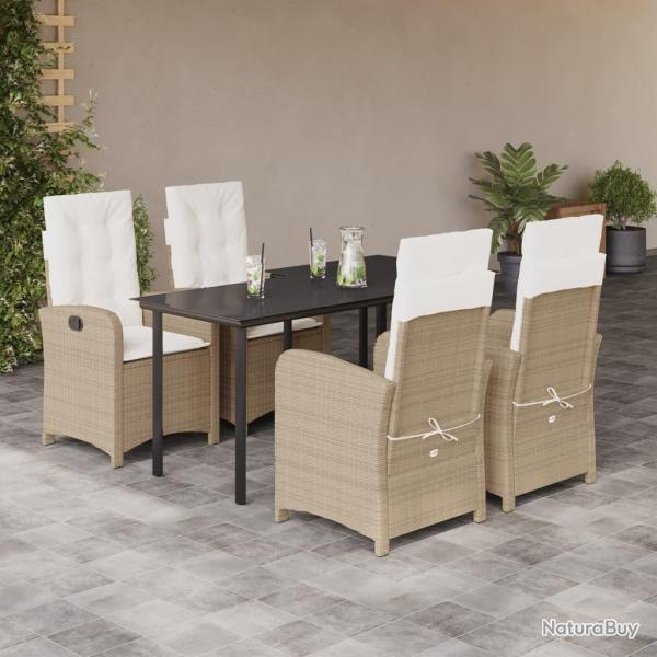 Ensemble � manger de jardin avec coussins 5pcs Beige poly rotin