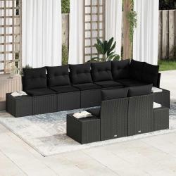 Ensemble de canap&eacute; de jardin avec coussin 8 pcs Noir polyrotin