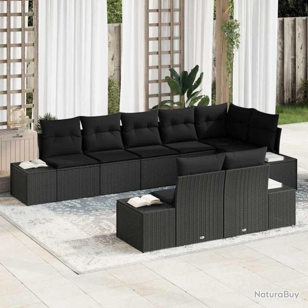 Ensemble de canap� de jardin avec coussin 8 pcs Noir polyrotin