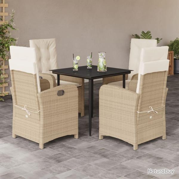 Ensemble � manger de jardin avec coussins 5pcs Beige poly rotin