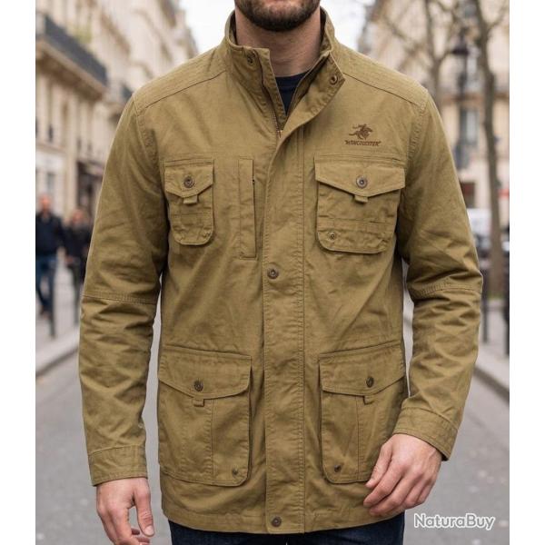 WINCHESTER WE1238M -- Saharienne jaune moutarde : confort pur coton et multipoches XL