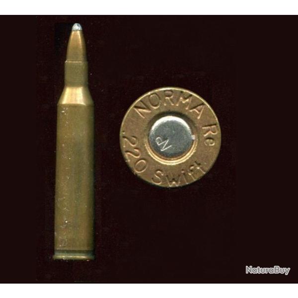 .220 Swift - marquage = NORMA Re .220 Swift - balle cuivre pointe plomb - �tui laiton 55.7 mm