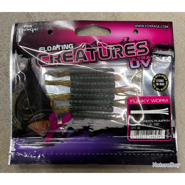 Leurres Fox Rage Creatures UV Funky Worm 7cm green pumpkin