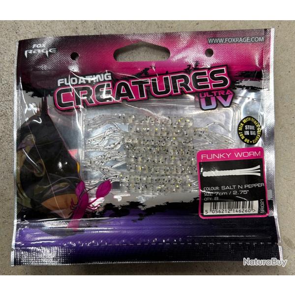 Leurres Fox Rage Creatures UV Funky Worm 7cm salt n pepper