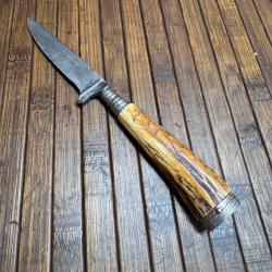 COUTEAU DE BOTTE FEINSTAHL GESCHMIEDET ALLEMAND &Eacute;POQUE 14-18 WW1 BOIS DE CERF