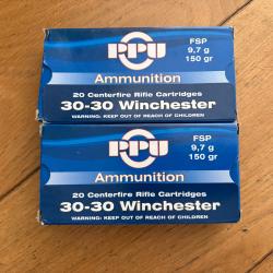 TOULOUSE (31) - Deux boites de munitions PPU PARTIZAN 30-30 Winchester 150gr