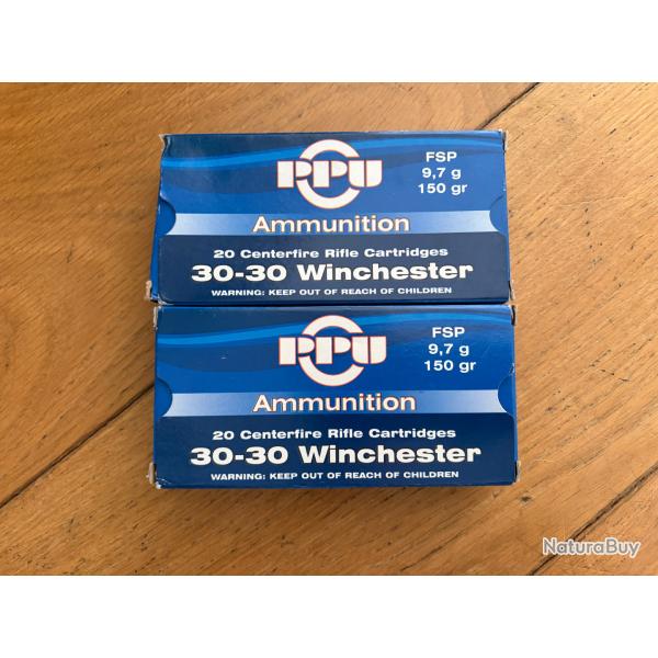 TOULOUSE (31) - Deux boites de munitions PPU PARTIZAN 30-30 Winchester 150gr