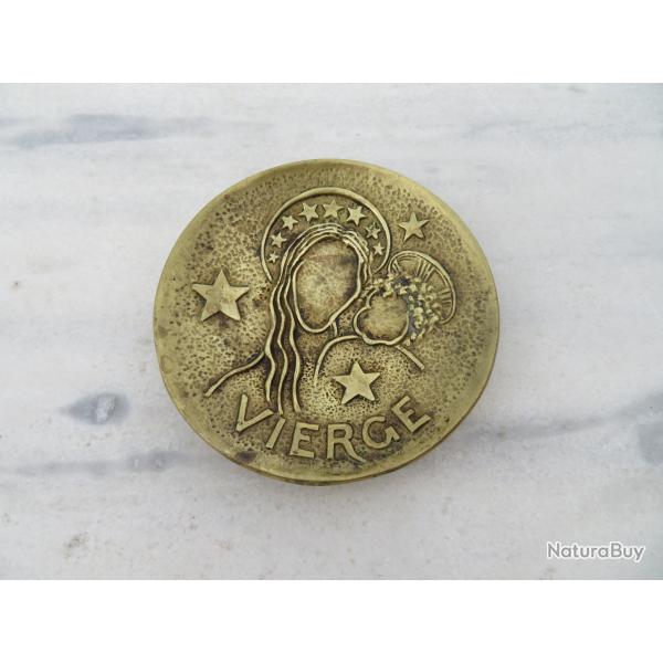 Ancien Vide-Poche/Coupelle en Bronze dor� patin� � d�cor signe du zodiaque Vierge (Vers 1930)