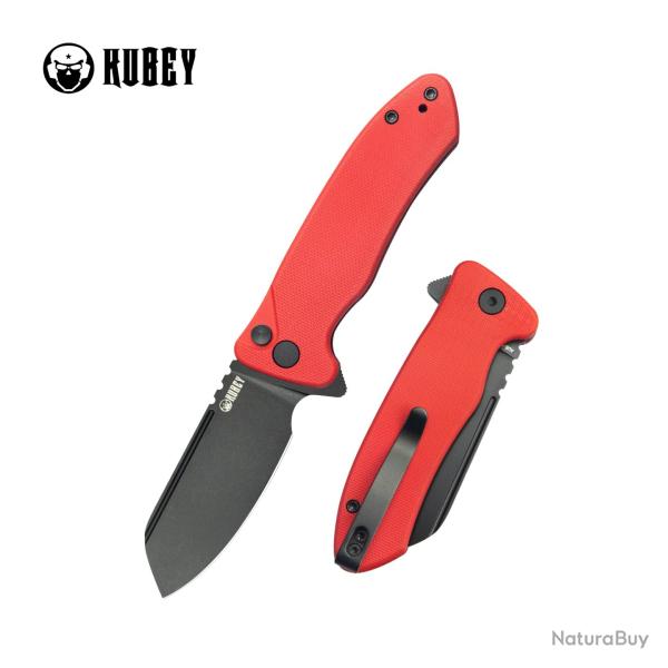 Couteau de Poche Kubey Creon Lame Acier AUS-10 Manche G10 Rouge Blackwash Button Lock KUB336H