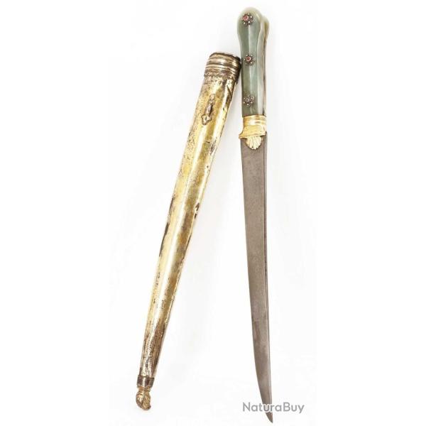 LONG POIGNARD KARD TURC OTTOMAN XVIII� WOOTZ JADE VERMEIL & CABOCHONS Collection