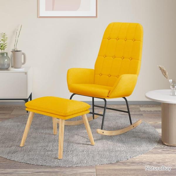 Chaise � bascule avec repose-pied Jaune moutarde Tissu