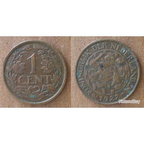 Pays Bas 1 Cent 1922 Piece Gulden Netherlands