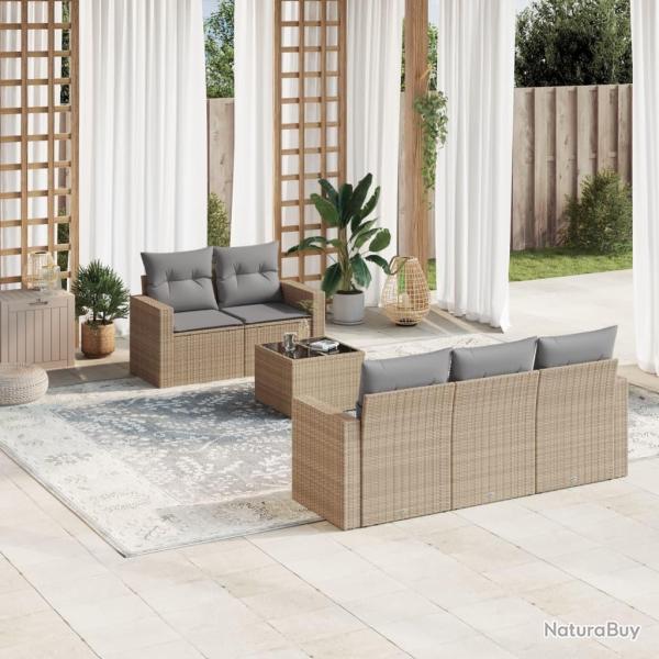 Salon de jardin avec coussins 6 pcs beige r�sine tress�e