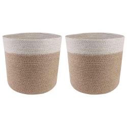 Ensemble de Pots &agrave; Plantes 2 pcs Naturel et Blanc &Oslash; 21 x 21 cm