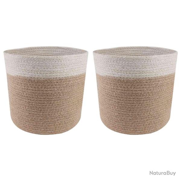 Ensemble de Pots � Plantes 2 pcs Naturel et Blanc � 21 x 21 cm