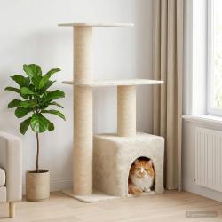 Arbre &agrave; chat avec poteaux &agrave; griffer en sisal Cr&egrave;me 133 cm