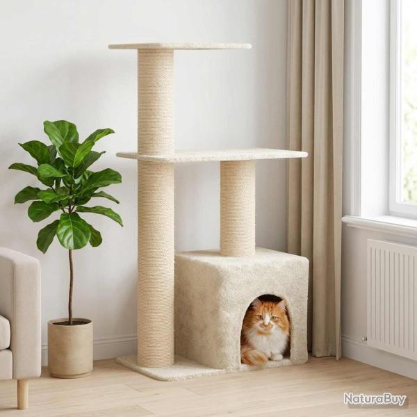 Arbre � chat avec poteaux � griffer en sisal Cr�me 133 cm