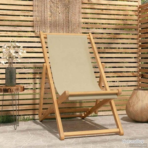 Chaise de plage Beige Bois de teck massif