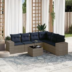 Ensemble de canap&eacute; de jardin 7 pcs avec coussins gris r&eacute;sine tress&eacute;e