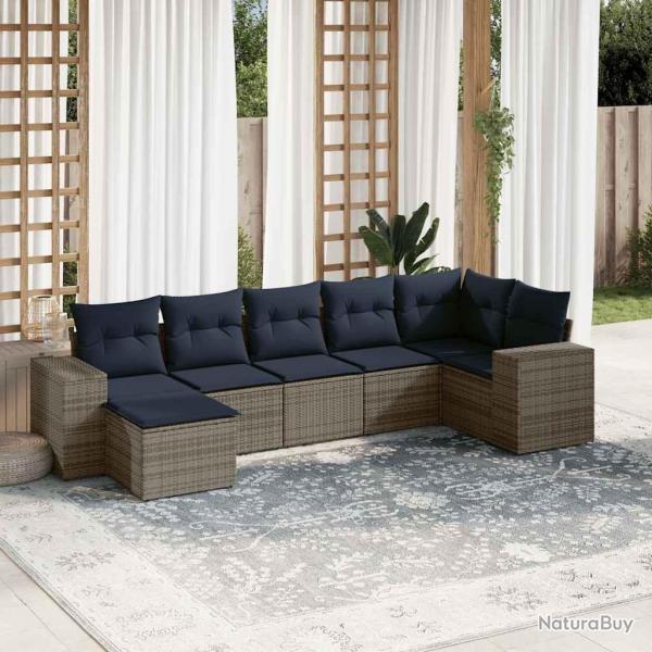 Ensemble de canap� de jardin 7 pcs avec coussins gris r�sine tress�e