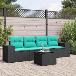 Ensemble de canap&eacute; de jardin 5 pcs avec coussins noir r&eacute;sine tress&eacute;e