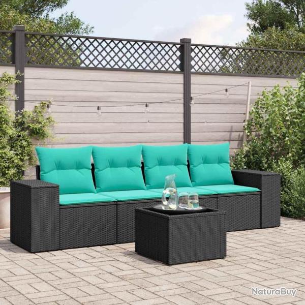 Ensemble de canap� de jardin 5 pcs avec coussins noir r�sine tress�e
