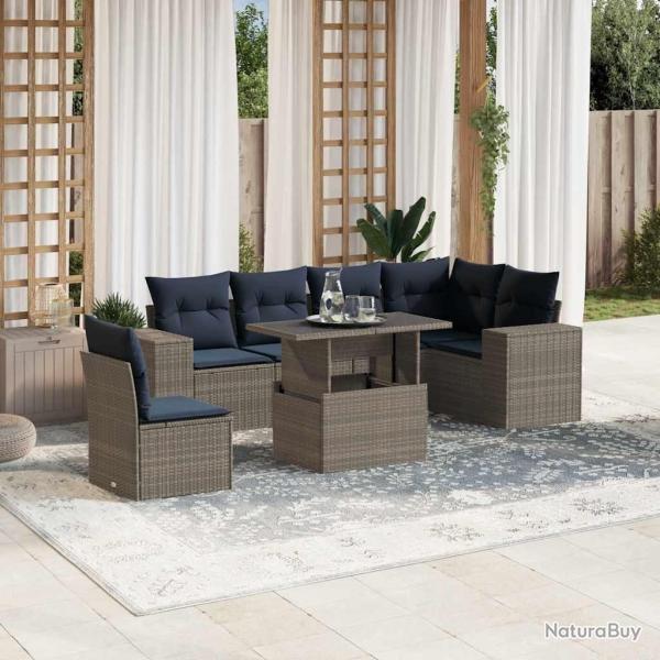 Ensemble de canap� de jardin 7 pcs avec coussins gris r�sine tress�e