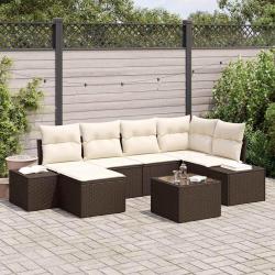 Ensemble de canap&eacute; de jardin 7 pcs Marron et Cr&egrave;me polyrotin