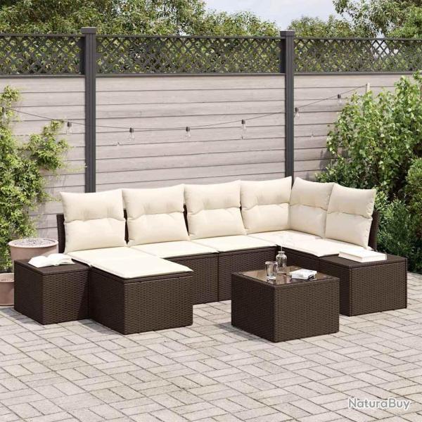 Ensemble de canap� de jardin 7 pcs Marron et Cr�me polyrotin