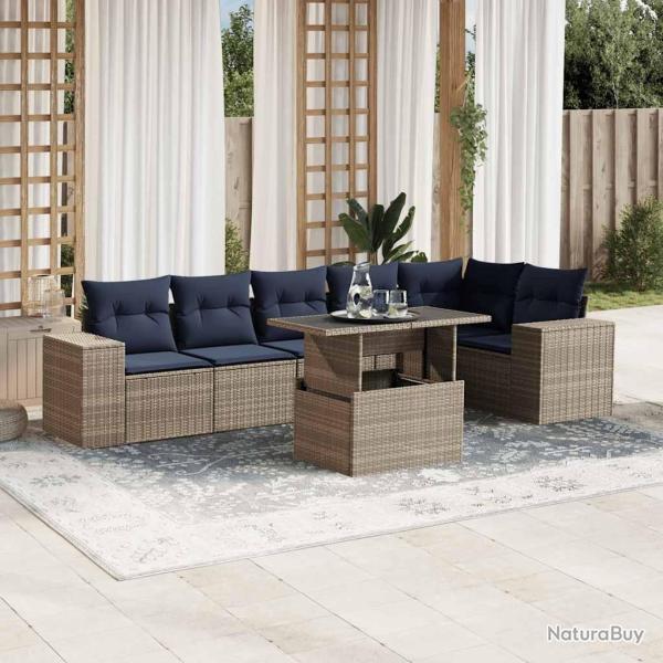 Ensemble de canap� de jardin 7 pcs avec coussins gris r�sine tress�e