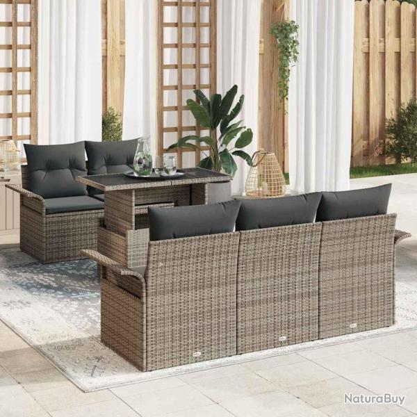 Ensemble de canap� de jardin avec coussin 6 pcs Gris polyrotin