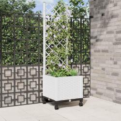 Bac de jardin avec treillis et roues Blanc 40 x 40 x 146 cm PP