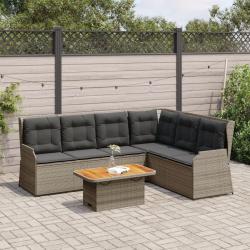Salon de jardin 5 pcs avec coussins Gris R&eacute;sine tress&eacute;e