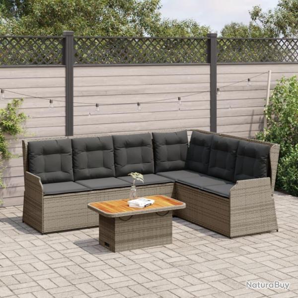 Salon de jardin 5 pcs avec coussins Gris R�sine tress�e