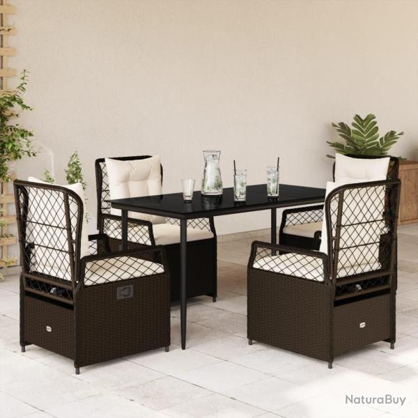 Ensemble � manger de jardin 5 pcs et coussins marron poly rotin