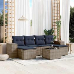 Ensemble de canap&eacute; de jardin 7 pcs avec coussins gris r&eacute;sine tress&eacute;e