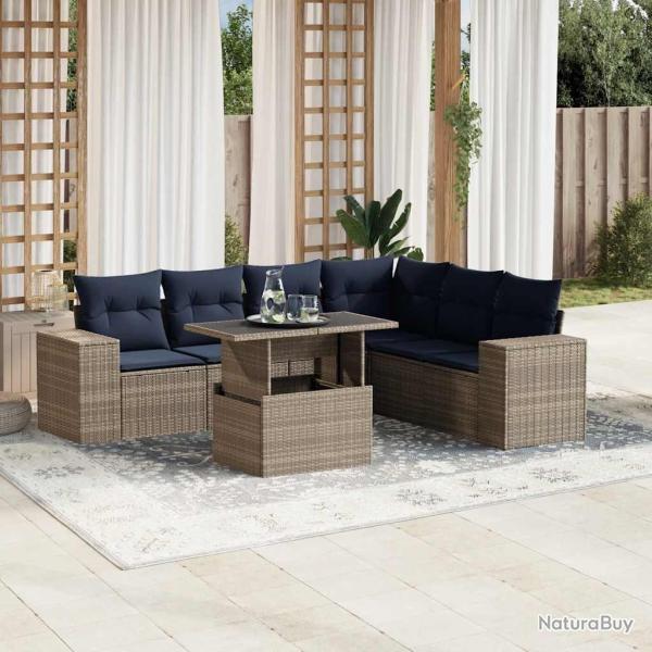 Ensemble de canap� de jardin 7 pcs avec coussins gris r�sine tress�e