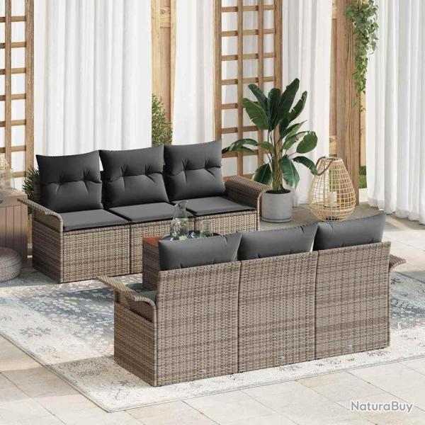 Ensemble de canap� de jardin avec coussin 7 pcs Gris polyrotin