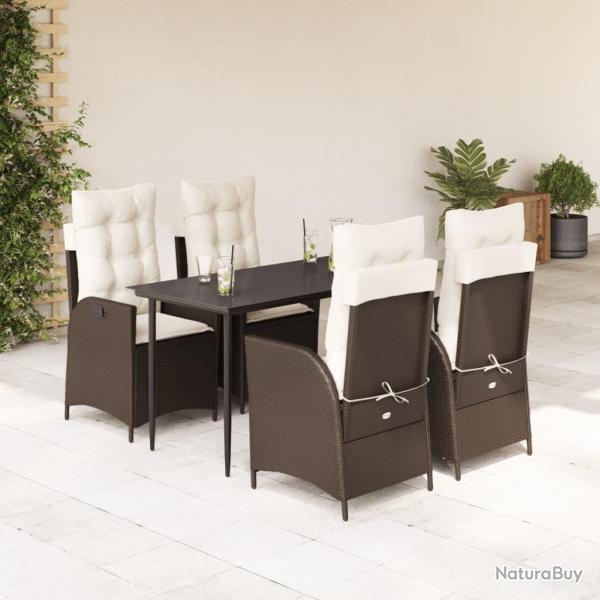 Ensemble � manger de jardin 5 pcs et coussins marron poly rotin