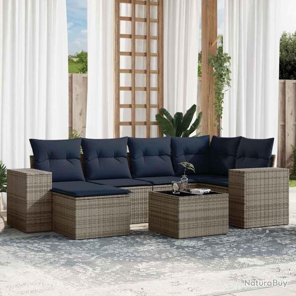 Ensemble de canap� de jardin 7 pcs avec coussins gris r�sine tress�e