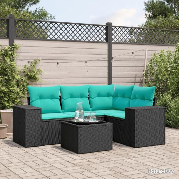 Ensemble de canap� de jardin 5 pcs avec coussins noir r�sine tress�e
