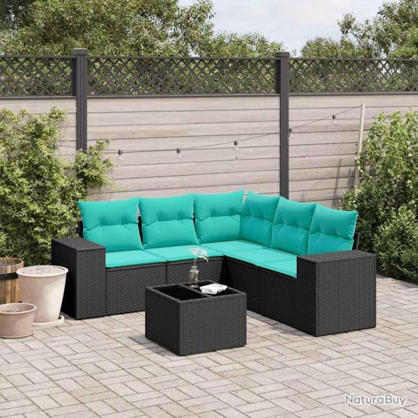 Ensemble de canap� de jardin 6 pcs avec coussins noir r�sine tress�e
