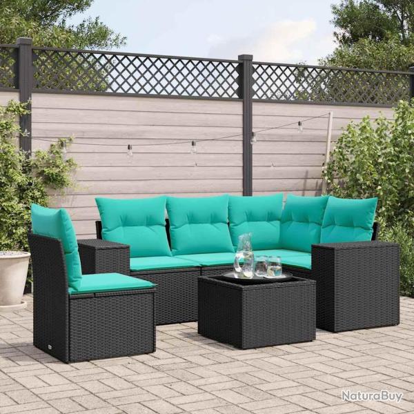 Ensemble de canap� de jardin 6 pcs avec coussins noir r�sine tress�e