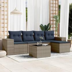 Ensemble de canap&eacute; de jardin 6 pcs avec coussins gris r&eacute;sine tress&eacute;e