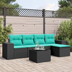 Ensemble de canap&eacute; de jardin 6 pcs avec coussins noir r&eacute;sine tress&eacute;e