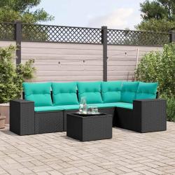 Ensemble de canap&eacute; de jardin 6 pcs avec coussins noir r&eacute;sine tress&eacute;e