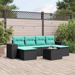Ensemble de canap&eacute; de jardin 7 pcs avec coussins noir r&eacute;sine tress&eacute;e