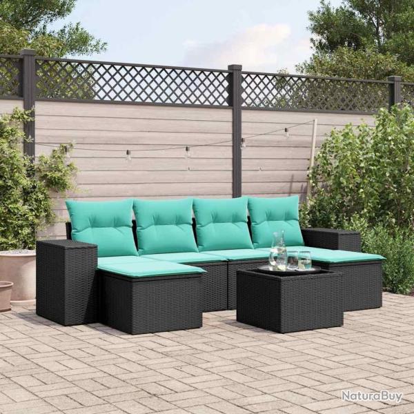 Ensemble de canap� de jardin 7 pcs avec coussins noir r�sine tress�e