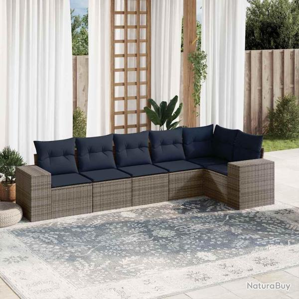 Ensemble de canap� de jardin 6 pcs avec coussins gris r�sine tress�e