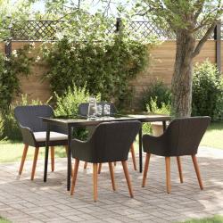 Ensemble de salle &agrave; manger pour jardin 5 pcs Noir polyrotin